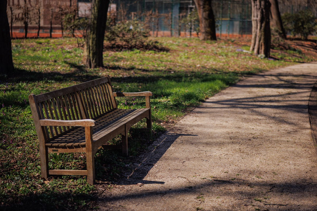 Park der Villa mit Parkbank